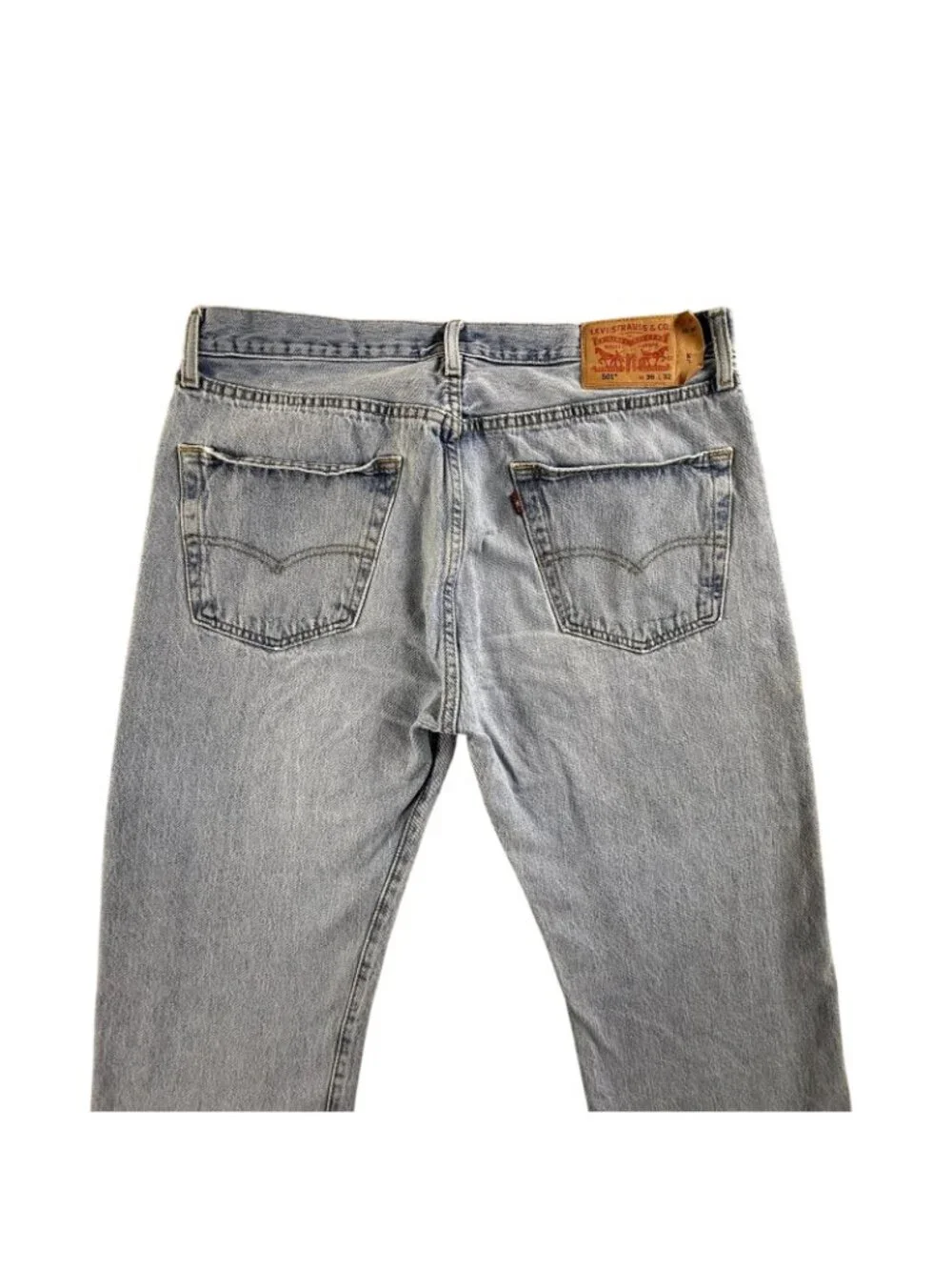 Levis 501 Jeans Mens 36x32 Blue Light Wash Button Fly Straight Leg Denim Western